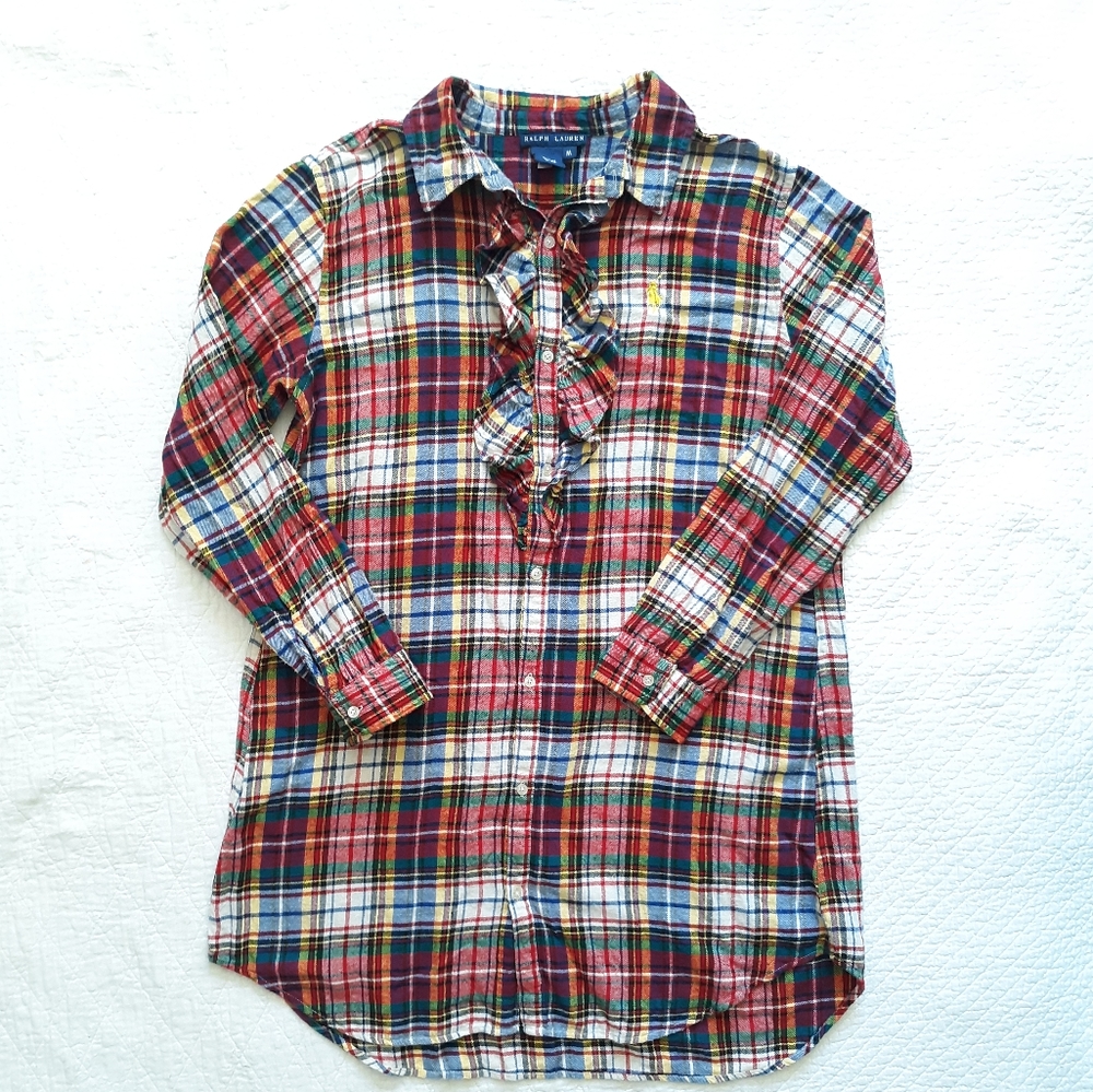 Ralph Lauren Red Navy Plaid Cotton Nightshirt